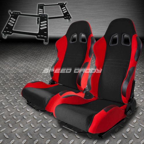 Pair type-7 reclining black red woven racing seat+bracket for 90-99 mr2 sw20