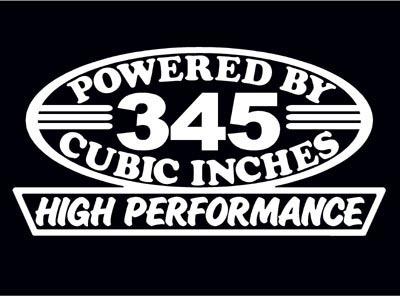 2 high performance 345 cubic inches decal set hp v8 engine emblem stickers