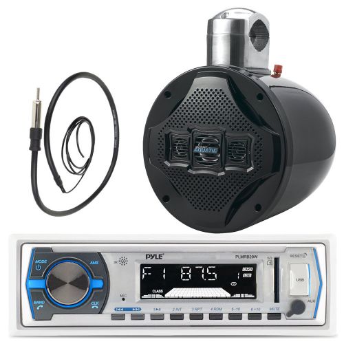 8&#034; lanzar 1200w wake board speaker, antenna, bluetooth usb pyle marine radio,