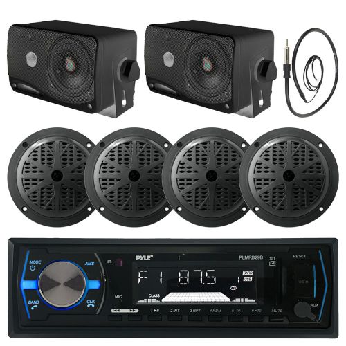 4 pyle boat 6.5&#034; speakers, pyle black bluetooth usb radio, 3.5&#034; speakers,antenna