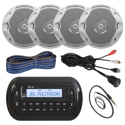 4 jbl marine 6.5&#034;speakers/ wires, jbl am fm aux receiver, aux interface, antenna