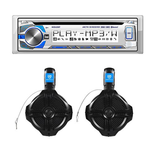 Dual mxd420bt marine stereo/receiver+2) rockville 6.5&#034; marine wakeboard speakers