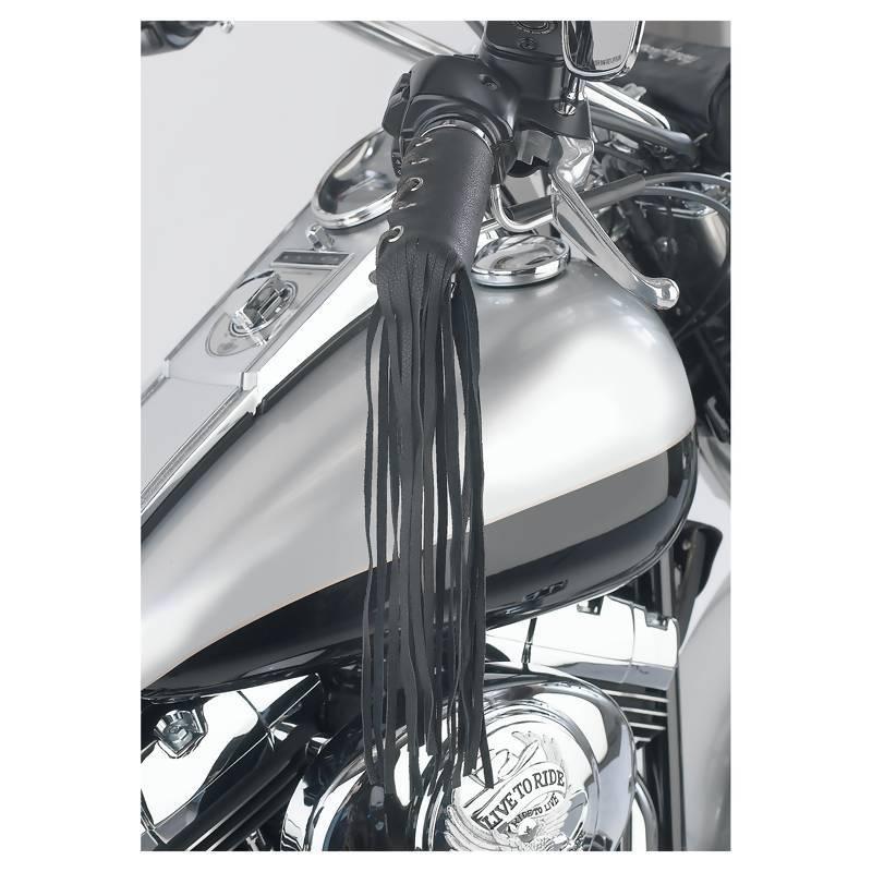 Solid genuine leather black motorcycle grip covers 12 in fringe 