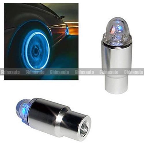 2pcs blue flashing car bicycle tyre tire spoke valve wheel cap neon light lump