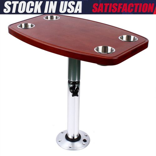 Marine boat rv adjustable table pedestal removable base +varnished elm table top