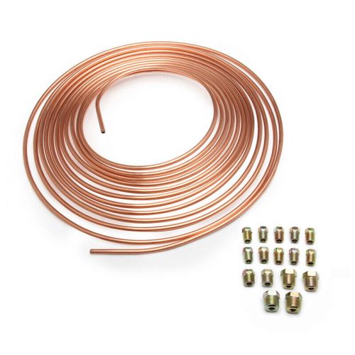 Copper nickel 25 ft roll coil 3/16inch brake line tubing 16pcs nut fittings