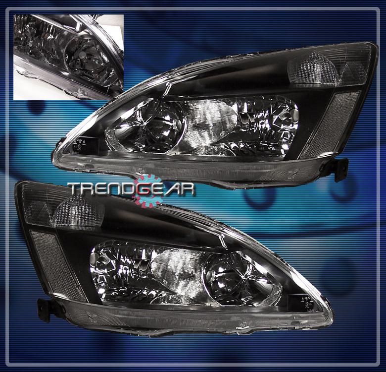 03-07 honda accord 2/4dr crystal headlight lamp jdm black 04 05 06 dx ex lx pair