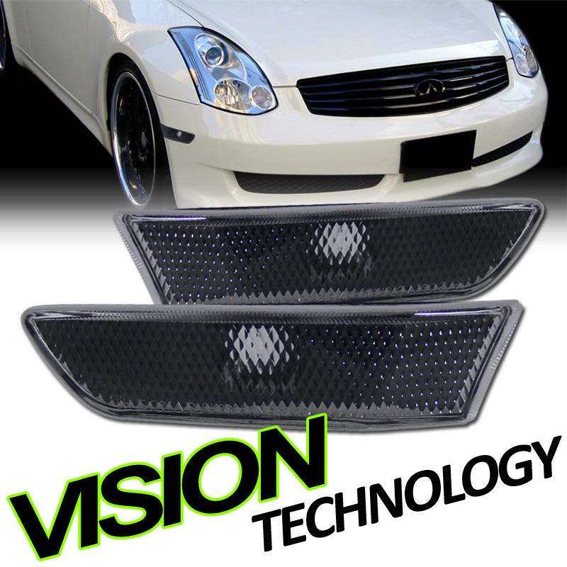 2003-2007 g35/g-35 2d/2dr/coupe jdm black front bumper lamps side marker lights