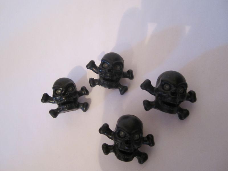  black skull and cross bones tire valve stem caps for hot rat street rod 