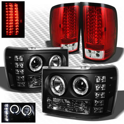 07-13 sierra black projector headlights + r/c philips-led perform tail lights