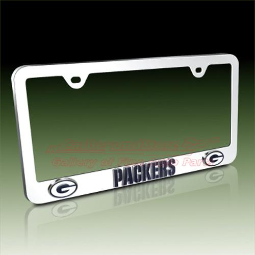 Nfl green bay packers 3d chrome metal license plate frame, licensed + free gift