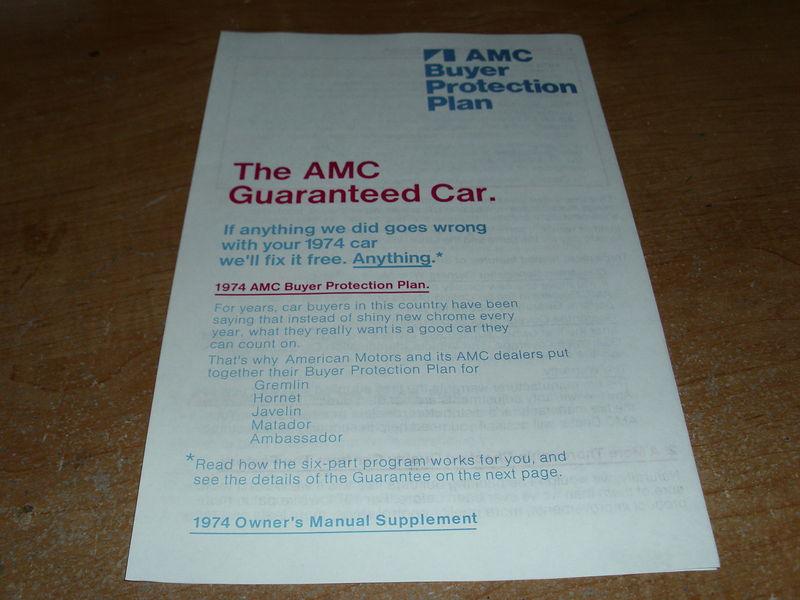 1974 amc javelin amx pacer gremlin all owners manual supplement buyers plan shee