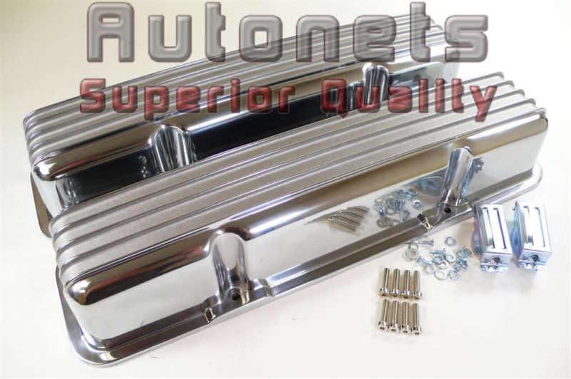 Polished aluminum chevy small block valve covers 283 305 327 350 400 tall finned