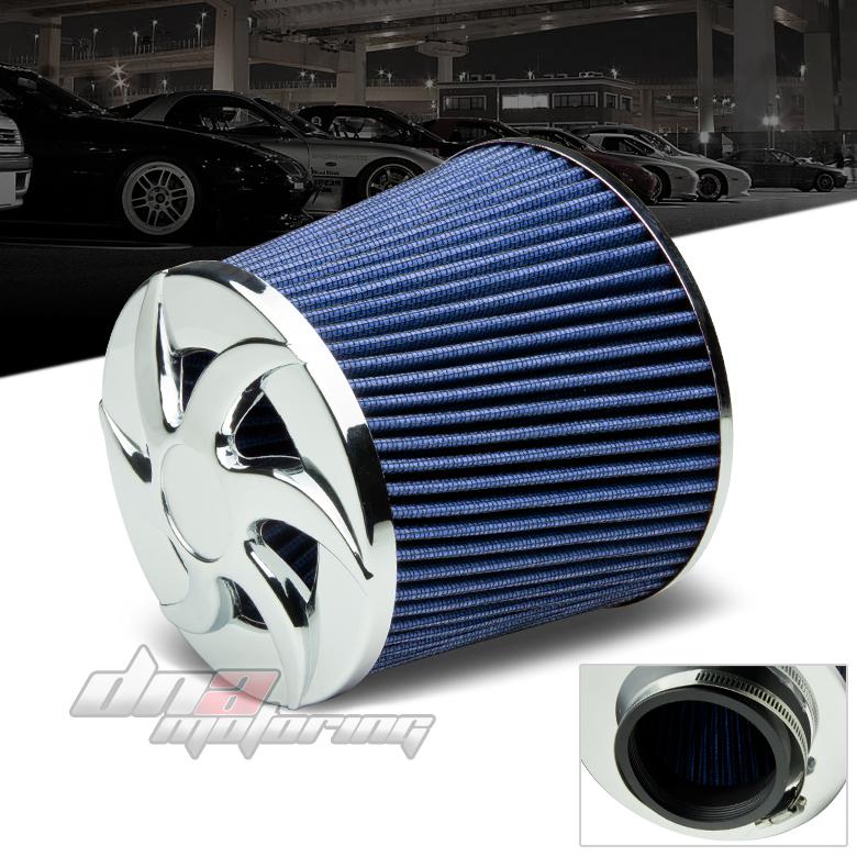 3" blue cold air/short ram intake/turbocharger racing spiral cone gauze filter