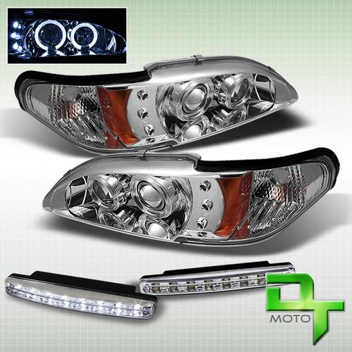 Drl led bumper fog + 94-98 mustang 2in1 halo chrome projector headlights+corner