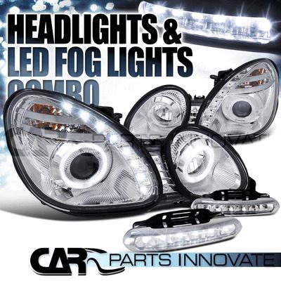 01-05 gs430 gs400 gs300 chrome smd drl halo projector headlights+6-led fog lamps