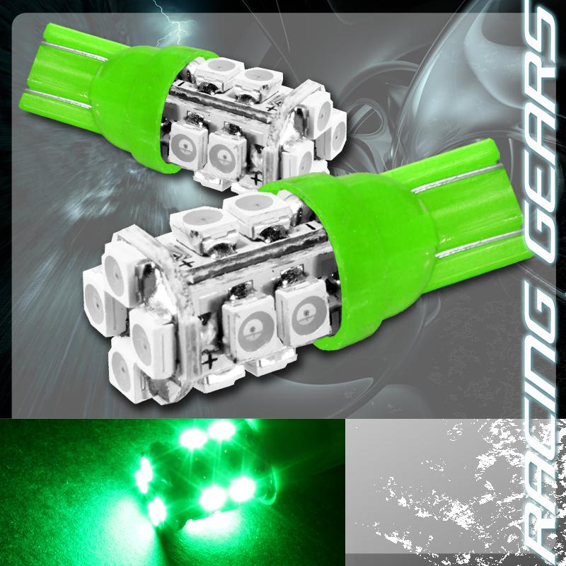 2x green smd 12 led 12v t10 wedge light bulb interior license plate side marker