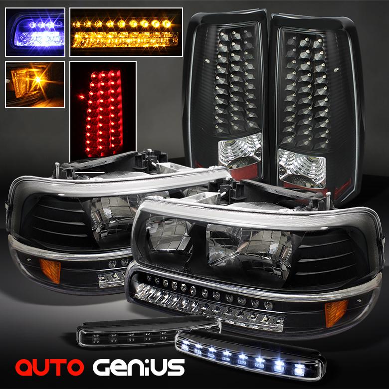 99-02 silverado black headlights + led bumper + led tail lights + daytime led