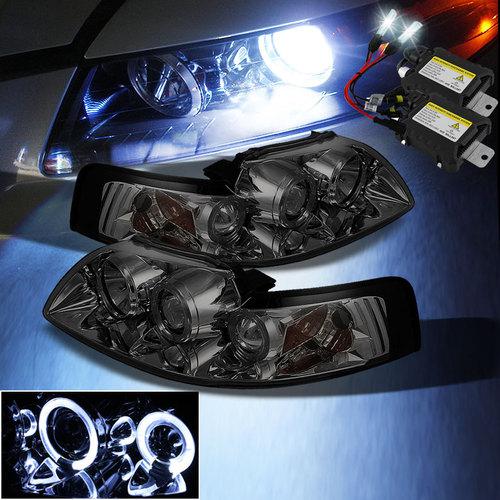 Slim 6000k xenon hid+smoked 99-04 mustang halo projector headlights head lights