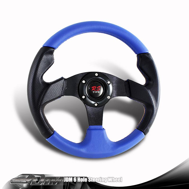 Universal 320mm 6 hole/bolt/lug jdm black blue pvc leather racing steering wheel