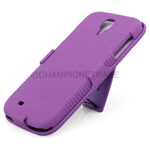 Purple belt clip kickstand hard durable phone case cover for samsung galaxy s4