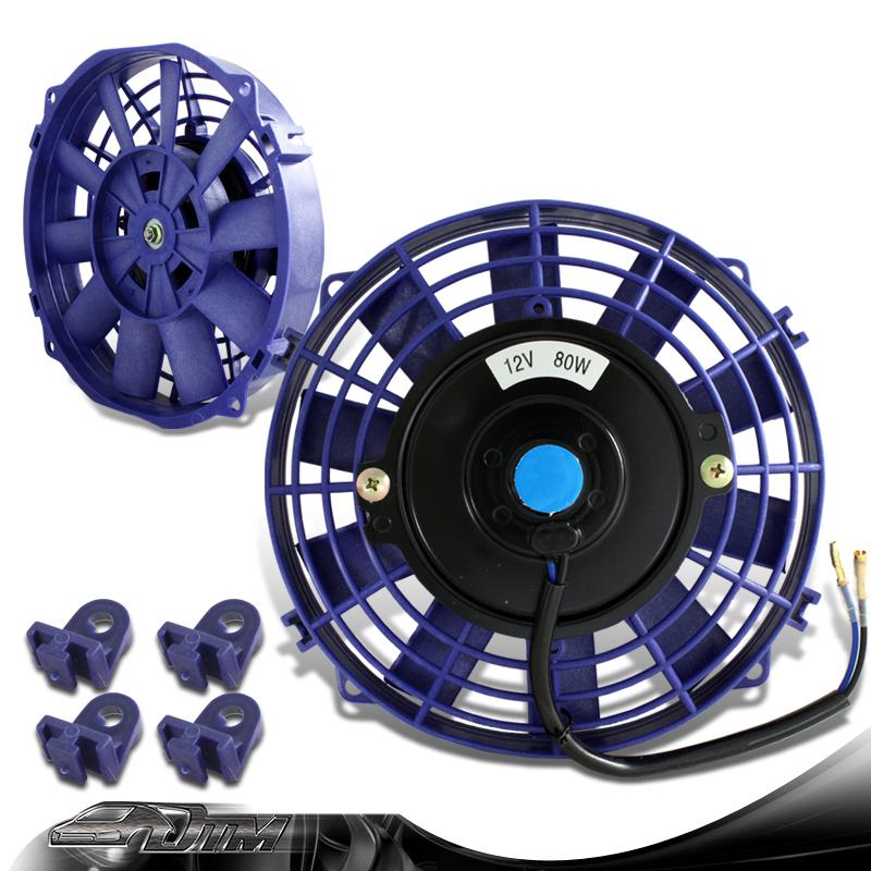 Universal blue 7" 1500cfm 2250rpm electric cooling slim engine bay radiator fan