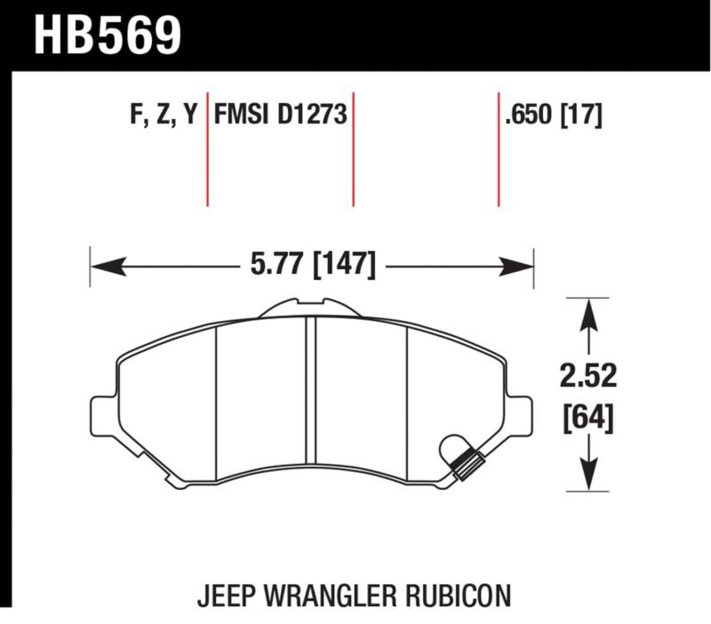 Hawk performance hb569y.650 disc brake pad 07-12 nitro wrangler