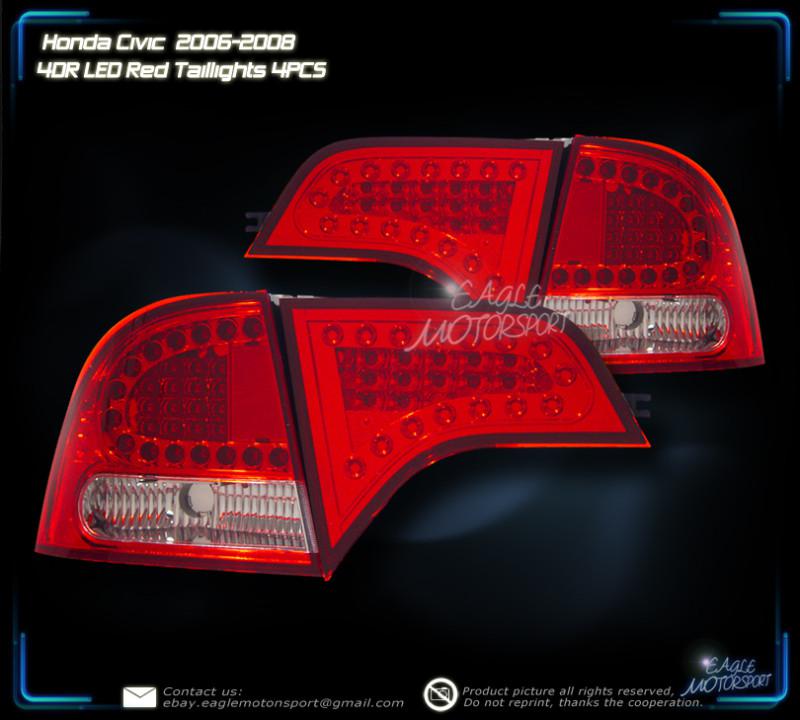 2006-2008 honda civic 4dr sedan led red clear tail lights rear lamps assembly