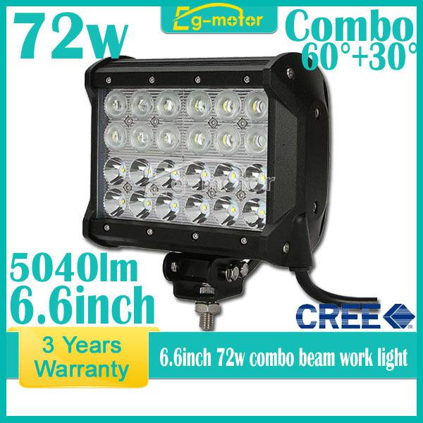 6.6" ip68 72w 5040lm cree flood spot combo work light bar 4wd car truck boat