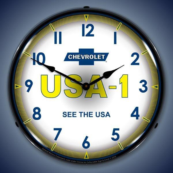 Chevrolet usa-1 lighted 14" wall clock sign art vintage car hot rod usa made new