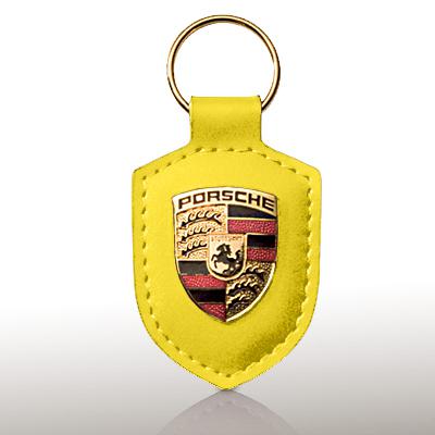 Porsche crest logo yellow leather key chain, key ring, keychain, genuine item