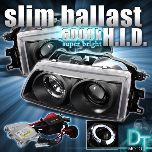 Slim 6000k hid kit+ 88-89 civic crx halo black projector headlights lamps