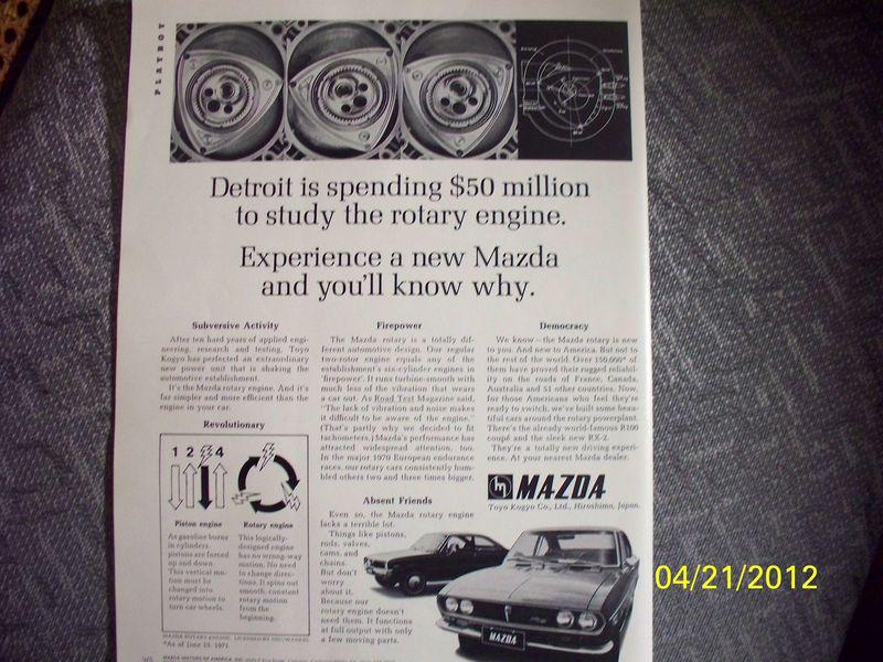 1972 mazda original rare ad from 11/71! "study the rotary engine" nice photo