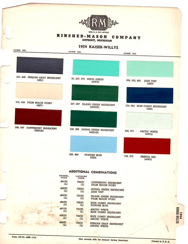 1954 kaiser frazer willys virginian henry j allstate 54 paint chips 11pc rm2