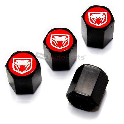 4 dodge viper red new logo black tire/wheel air pressure stem valve caps covers