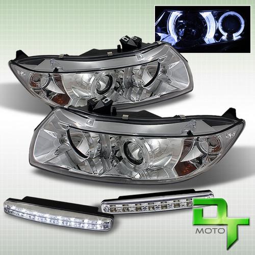 Drl led bumper fog+06-11 honda civic 2 dr coupe halo chrome projector headlights