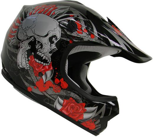 Youth black/red skull roses motocross helmet mx atv ~m