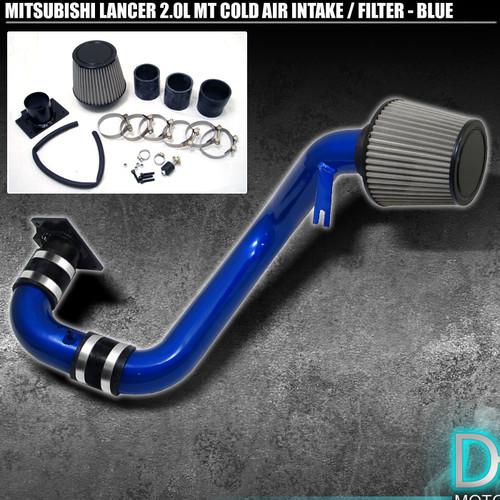 Stainless washable cone filter + cold air intake 02-05 lancer 2.0l blue aluminum