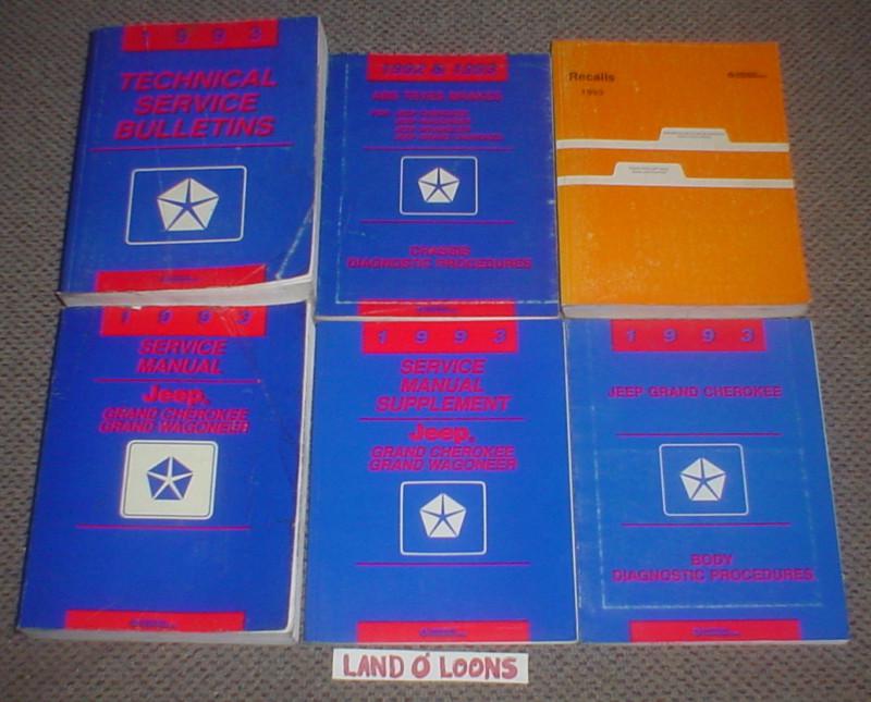 1993 jeep grand cherokee/wagoneer shop/service manual lot/6+supl+techbull/recall