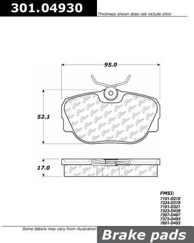 Centric 301.04930 brake pad or shoe, rear-premium ceramic brake pad w/shims