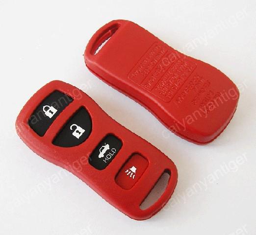 Red blank replacement remote key case shell fob pad refit nissan 4 buttons key