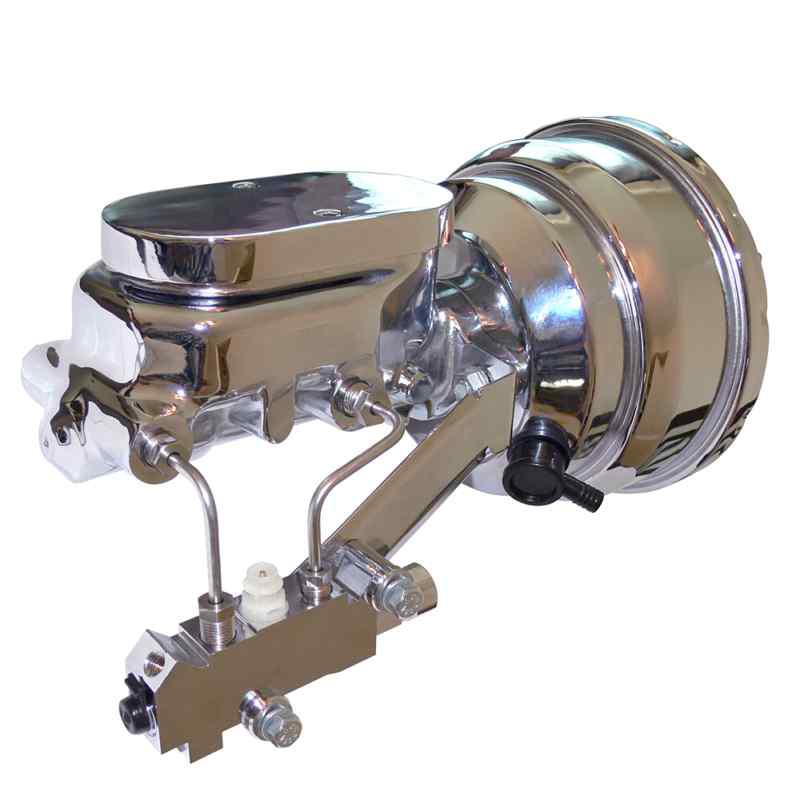 55-64 chevy impala belair new complete 8" dual chrome power brake booster kit