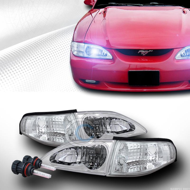 8k hid bi-xenon+crystal chrome head lights+corner signal k2 94-98 ford mustang