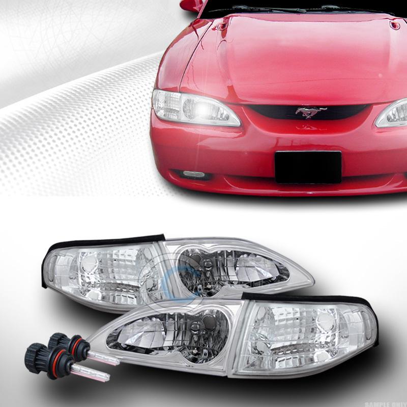 6k hid bi-xenon+crystal chrome head lights+corner signal k2 94-98 ford mustang