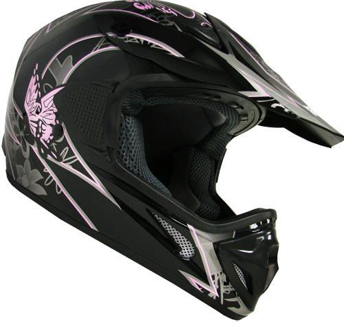 Tms black/pink butterfly dirt bike off-road motocross atv mx helmet~m