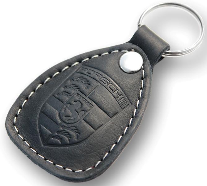 New leather black / white keychain car logo porsche auto emblem keyring