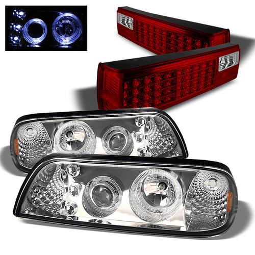 87-93 mustang halo led projector clear headlights+ red clear led tail lights set