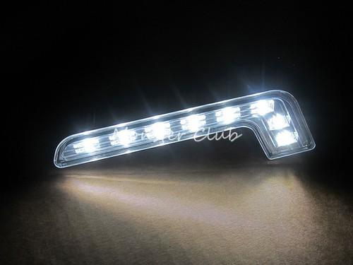 Universal led benz style driving running light white 8 led chrome trim + wiring