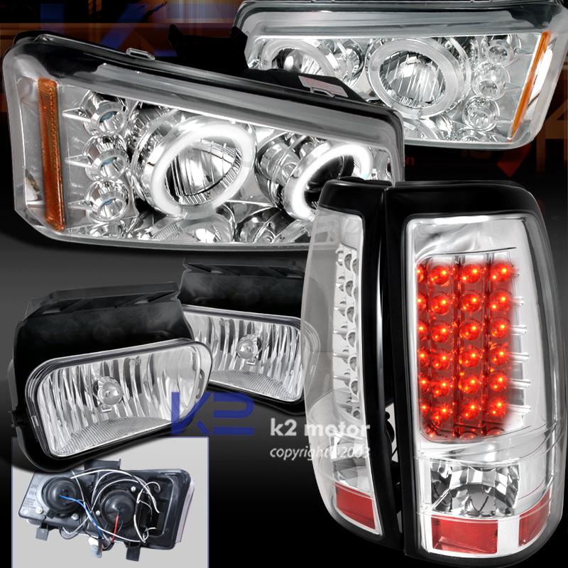 03-06 silverado chrome halo projector headlights+clear fog light+led tail lamp