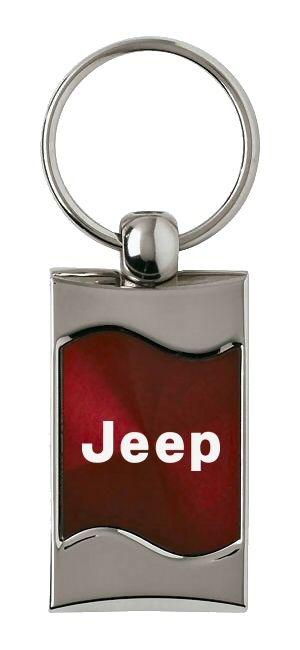 Jeep burgundy rectangular wave metal key chain ring tag key fob logo lanyard